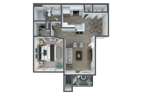 Floor plan for 1 bed, 1 bath, 700 sqft